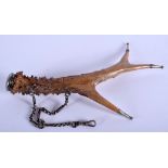 A RARE ANTIQUE SCOTTISH SILVER ANTLER HORN VINIAGRETTE. 19 cm x 6 cm.