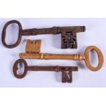 THREE OLD KEYS. 18 cm long. (3)