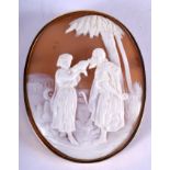 AN ANTIQUE 9CT GOLD CAMEO BROOCH. 12.9 grams. 4 cm x 5 cm.