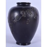 A LOVELY 19TH CENTURY JAPANESE MEIJI PERIOD BRONZE VASE decorated with an owl upon a branch. 19 cm x
