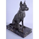 A LOVELY LARGE FRENCH ART DECO CHROME SPELTER MODEL OF A HOUND upon a marble base. 34 cm x 27 cm.