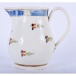 ENGLISH PEARLWARE SPARROW BEAK JUG WITH STYLISED FLOWERS UNDER A BLUE BORDER. 8.5cm high and 9.5cm