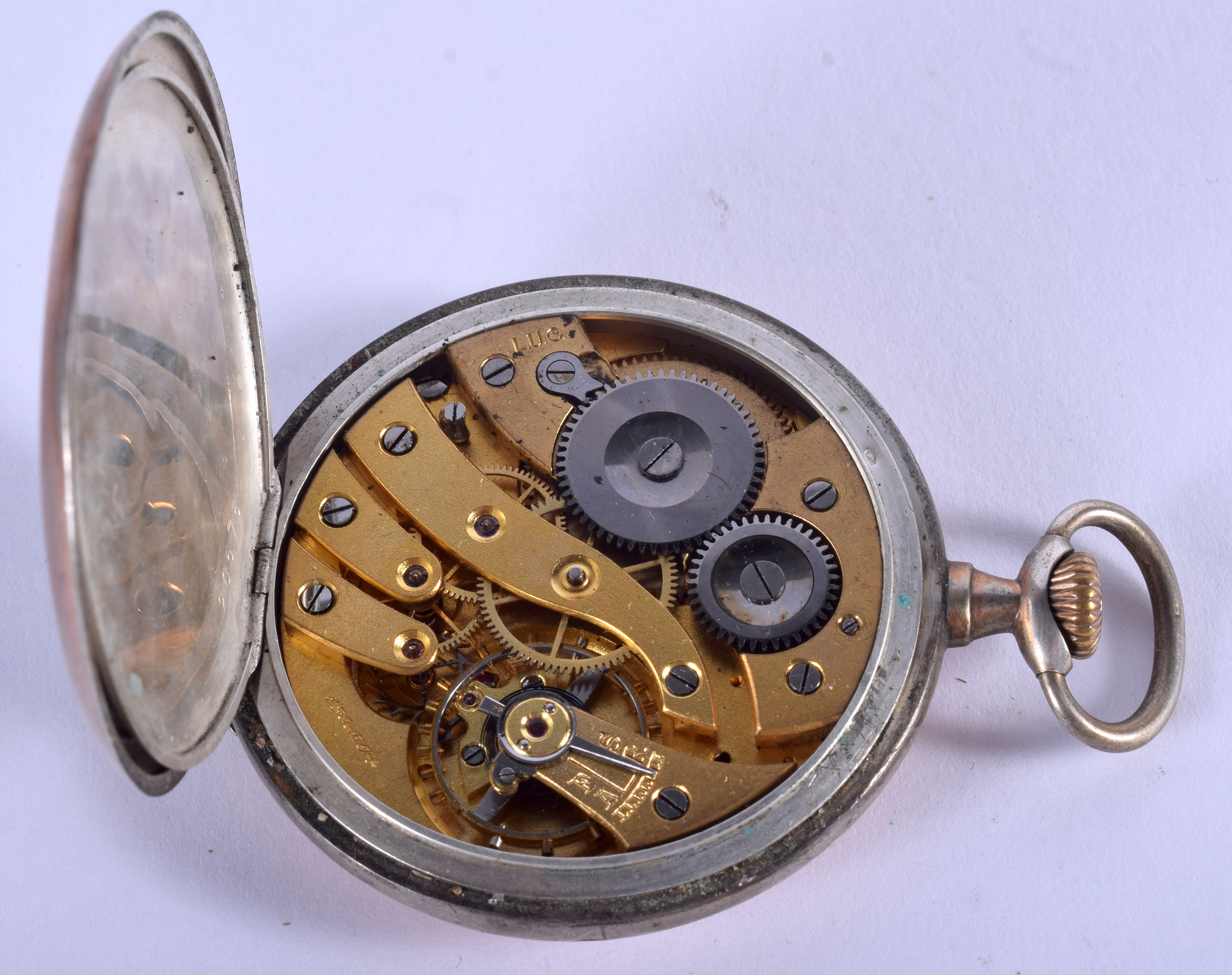 A SILVER VIKING POCKET WATCH. 4.25 cm wide. - Image 4 of 4