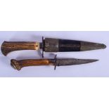 TWO ANTIQUE HORN HANDLED KNIVES. 27 cm & 22 cm long. (2)