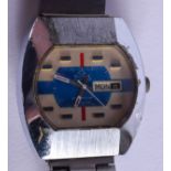 A 1970S BULER STAINLESS STEEL WRISTWATCH. 3.75 cm wide.