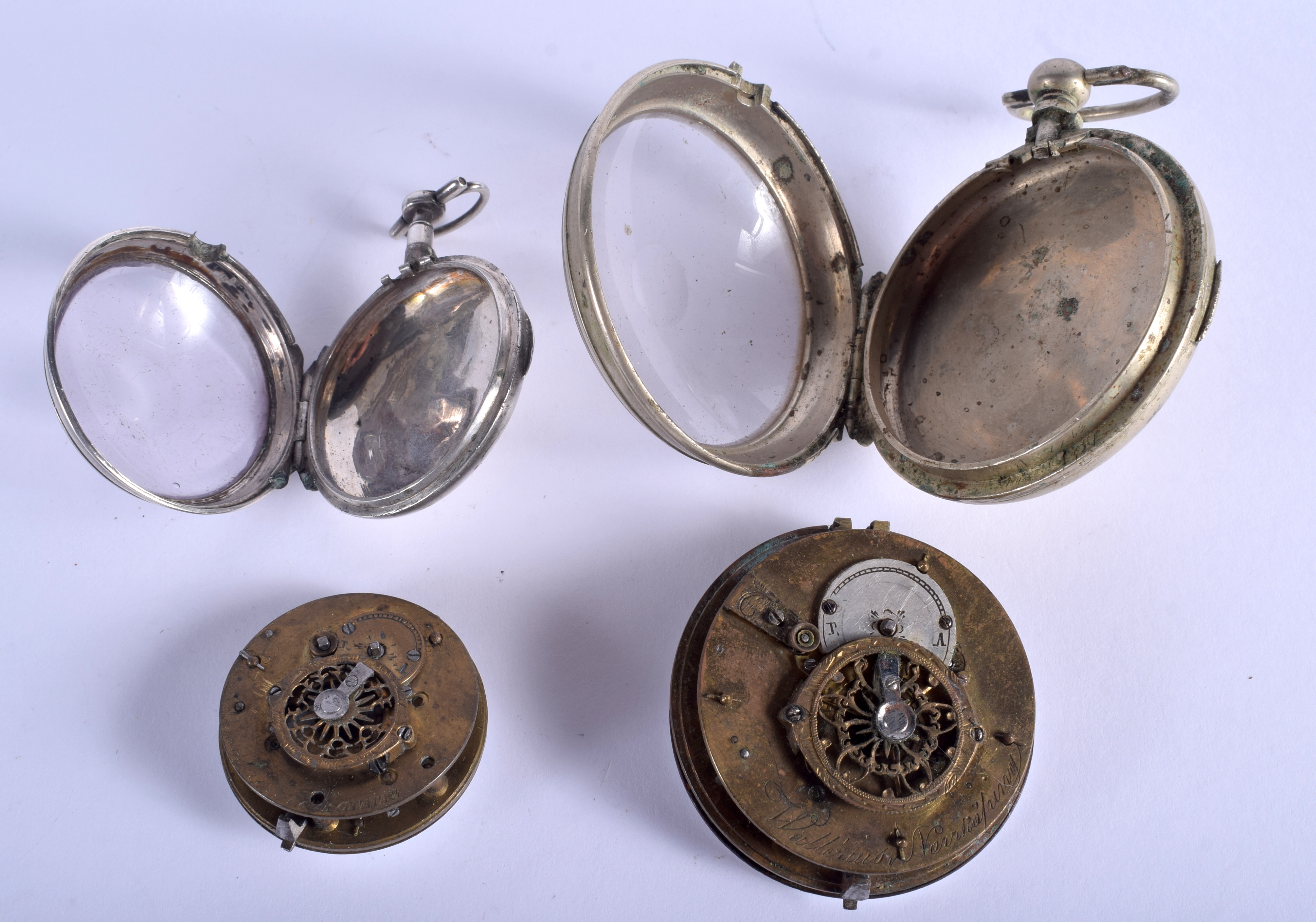 TWO ANTIQUE SILVER VERGE POCKET WATCHES. Largest 5 cm wide. (2) - Image 3 of 3