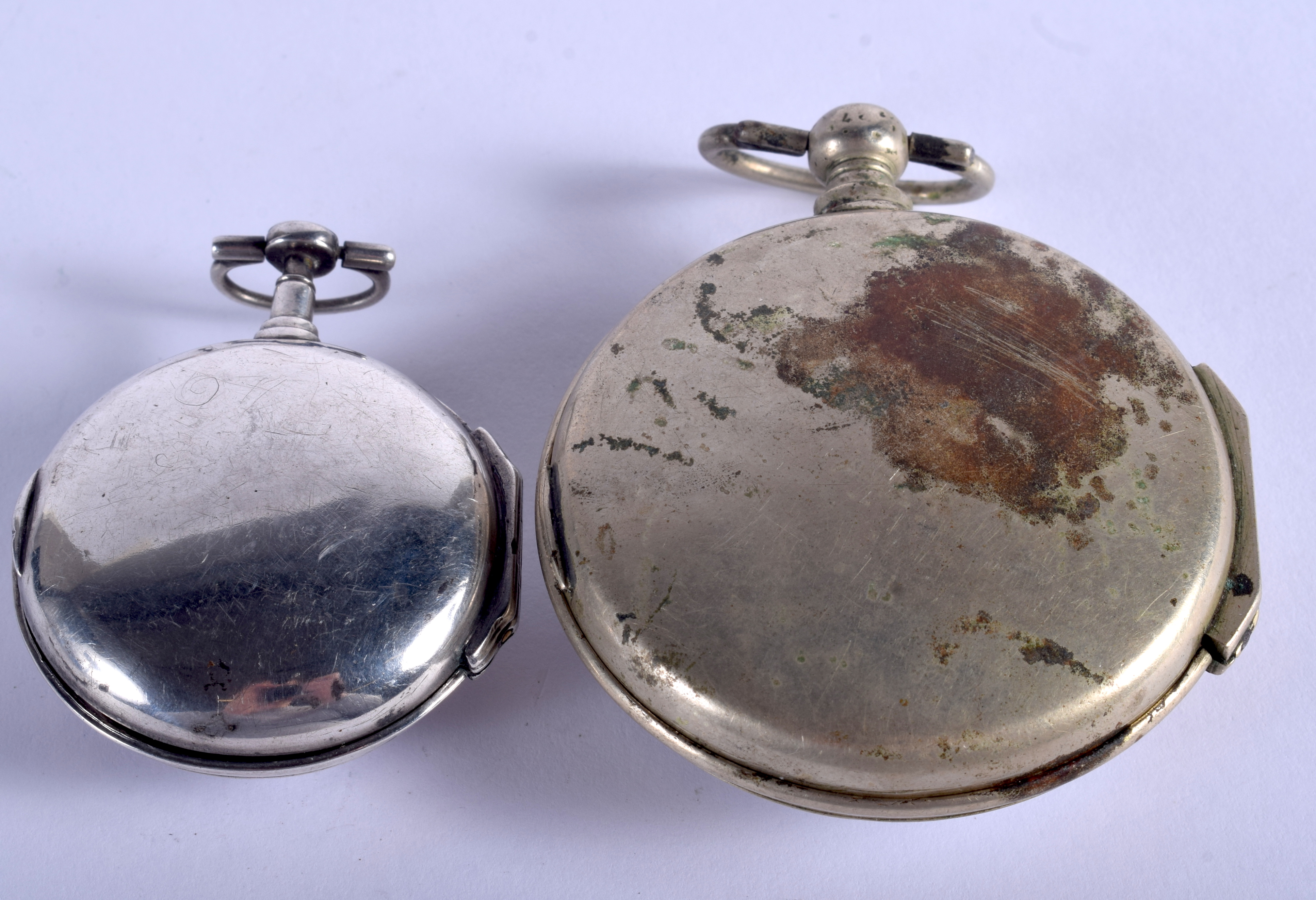 TWO ANTIQUE SILVER VERGE POCKET WATCHES. Largest 5 cm wide. (2) - Image 2 of 3