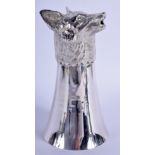 A LOVELY ENGLISH SILVER FOX HEAD STIRRUP CUP by Richard Comyns, London 1967. 12.2 oz. 18 cm high.