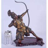 A FINE 19TH CENTURY JAPANESE MEIJI PERIOD BRONZE OKIMONO modelled as a seated archer pulling at his