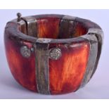A RARE ANTIQUE TRIBAL PAINTED SILVER AND IVORY BANGLE. 7.5 cm wide.