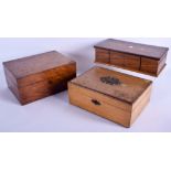 THREE ANTIQUE WORK BOXES. Largest 31 cm x 15 cm. (3)