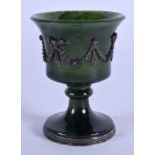 A CONTINENTAL SILVER AND NEPHRITE JADE CUP. 6.75 cm high.