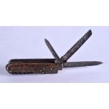 A 19TH CENTURY STAG ANTLER AND STEEL TRAVELLING POCKET KNIFE with multiple features. 8.5 cm long clo