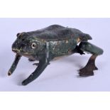 A RARE ANTIQUE CARVED WOOD WIND UP AUTOMATON HOPPING FROG Attributed to Gunthermann or Lehman. 10 cm