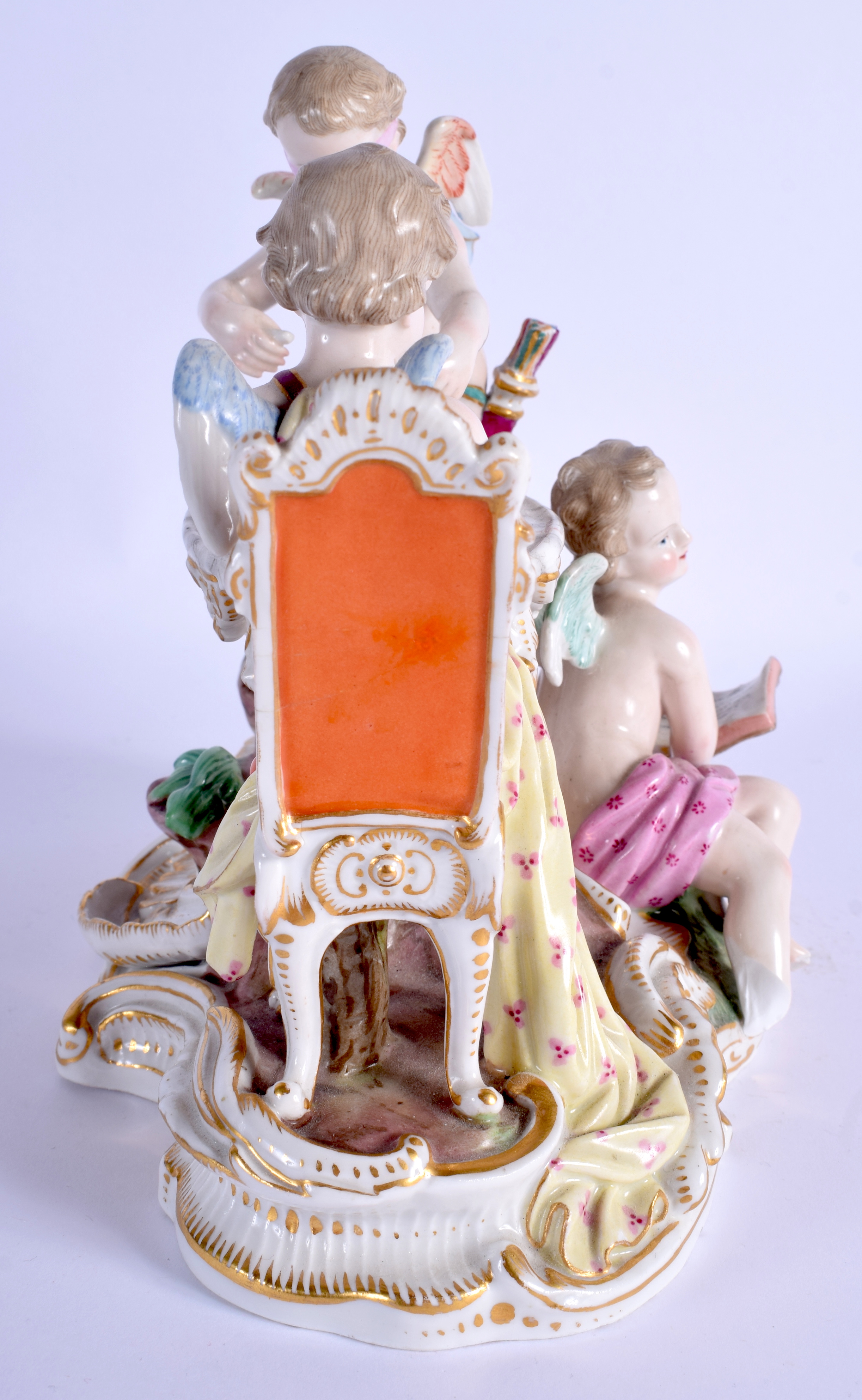 A LARGE 19TH CENTURY MEISSEN PORCELAIN FIGURAL GROUP modelled as putti playing blind mans bluff upon - Image 3 of 6