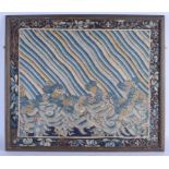 A LARGE 18TH/19TH CENTURY CHINESE SILKWORK SQUARE PANEL depicting crashing waves and clouds. Silk 55