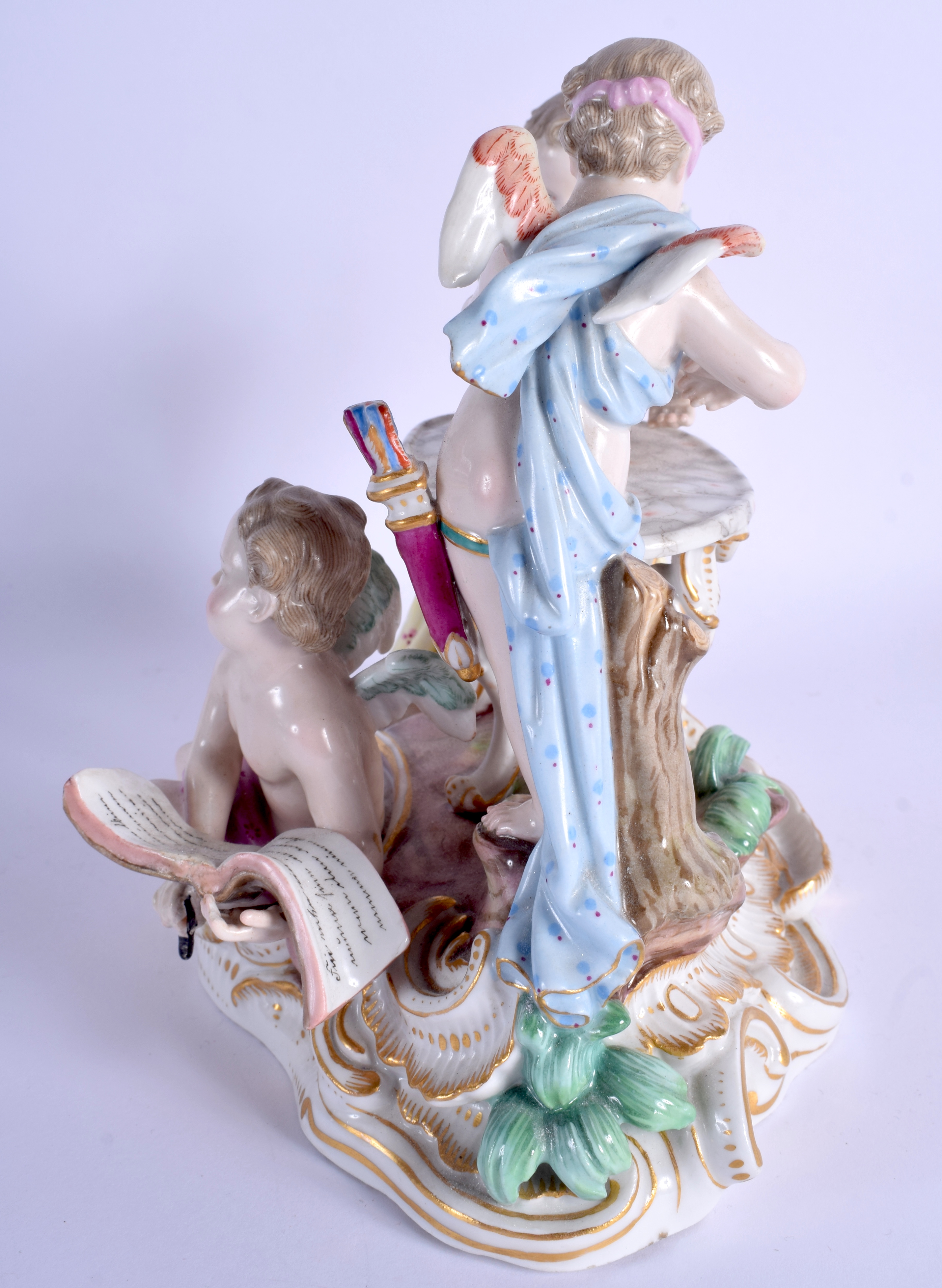 A LARGE 19TH CENTURY MEISSEN PORCELAIN FIGURAL GROUP modelled as putti playing blind mans bluff upon - Image 4 of 6