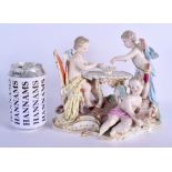 A LARGE 19TH CENTURY MEISSEN PORCELAIN FIGURAL GROUP modelled as putti playing blind mans bluff upon