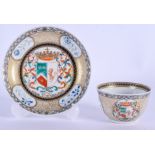 AN 18TH CENTURY CHINESE EXPORT ARMORIAL TEABOWL AND SAUCER Qianlong. (2)