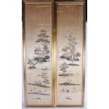 A LARGE PAIR OF 19TH CENTURY CHINESE SILK WORK PANELS depicting figures farming landscapes. Image 12