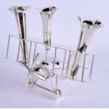 A CHROME ART DECO NOVELTY TRIO POSY VASE modelled as a biplane with three removable fluted vases, ta
