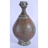 A 12TH/13TH CENTURY MIDDLE EASTERN ISLAMIC BRONZE GARLIC NECK VASE. 14 cm high.