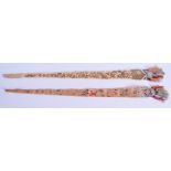 TWO 19TH CENTURY CHINESE SILKWORK HANGING TASSLES. 50 cm long. (2)