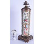 A 19TH CENTURY CHINESE CANTON FAMILLE ROSE VASE converted to an oil lamp. Vase 30 cm high.