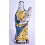 AN ANTIQUE FRENCH FAIENCE PROVINCIAL POTTERY FIGURE modelled as a saint and child. 20 cm high.