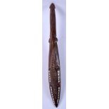 A TRIBAL POLYNESIAN MOTHER OF PEARL INLAID CROCODILE CLUB. 52 cm long.