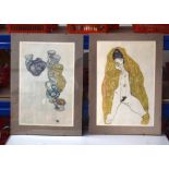 Egon Schiele (1890-1918) Austrian, 2 vintage lithographs. 49 cm x 33 cm.