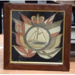 A VICTORIAN SAILORS VALENTINE EMBROIDERY. 28 cm x 28 cm.