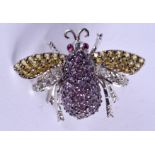 A CHARMING VINTAGE 18CT GOLD WHITE GOLD SAPPHIRE AND DIAMOND BUG BROOCH with movable wings. 14 grams
