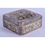 A 19TH CENTURY CHINESE EXPORT SILVER BOX AND COVER decorated with dragons. 64 grams. 5.25 cm square.