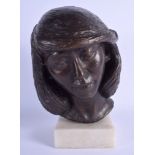 A 1970S BRONZE BUST OF A FEMALE modelled upon a marble plinth. Bronze 28 cm x 16 cm.