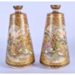 A RARE PAIR OF 19TH CENTURY JAPANESE MEIJI PERIOD SATSUMA VASES in the manner of Seikozan, painted w