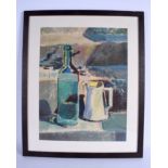 A 1940S EUROPEAN PASTEL OIL PAINTING Still Life, Bottles & Jug. Image 32 cm x 42 cm.