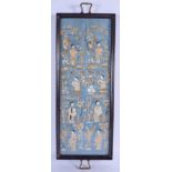 A 19TH CENTURY CHINESE TWIN HANDLED SILK WORK TRAY depicting figures within landscapes. 60 cm x 22 c