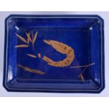 A RARE 18TH/19TH CENTURY JAPANESE EDO PERIOD RECTANGULAR DISH unusually lacquered with a shrimp amon