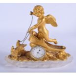 A FINE 18TH CENTURY ORMOLU AND ROCK CRYSTAL CLOCK the dial signed Roger, modelled as a putti riding