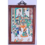A LARGE 19TH CENTURY CHINESE FAMILLE VERTE PORCELAIN PANEL Kangxi style, painted with immortals with