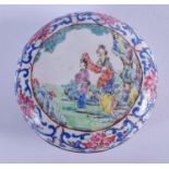 AN 18TH CENTURY CHINESE CANTON ENAMEL BOX AND COVER Qianlong mark and period, painted with figures.