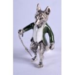 A CONTINENTAL SILVER AND ENAMEL FOX. 3.5 cm high.