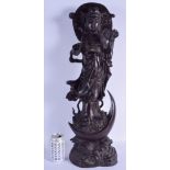 A LARGE EARLY 20TH CENTURY CHINESE CARVED HONGMU FIGURE OF GUANYIN Qing/Republic. 65 cm x 15 cm.