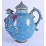 A VERY RARE CHINESE QING DYNASTY JUNYAO GLAZED WINE EWER AND COVER Jin Dynasty style, with unusual b