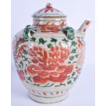 A 17TH CENTURY CHINESE MING DYNASTY WUCAI SWATOW WARE WINE EWER painted with phoenix birds and flowe