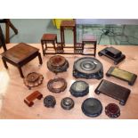 A BOX OF SIXTEEN 19TH/20TH CENTURY CHINESE CARVED HARDWOOD STANDS in various forms and sizes. (16)