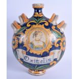 A 19TH CENTURY ITALIAN MAJOLICA TWIN HANDLED FLASK painted with a female amongst foliage. 29 cm x 17
