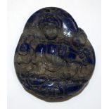 A CHINESE LAPIS PLAQUE. 4 cm x 4.5 cm.