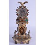 A RARE 19TH CENTURY CONTINENTAL SILVER GILT JEWELLED CLOCK the dial signed Viet of London, decorated